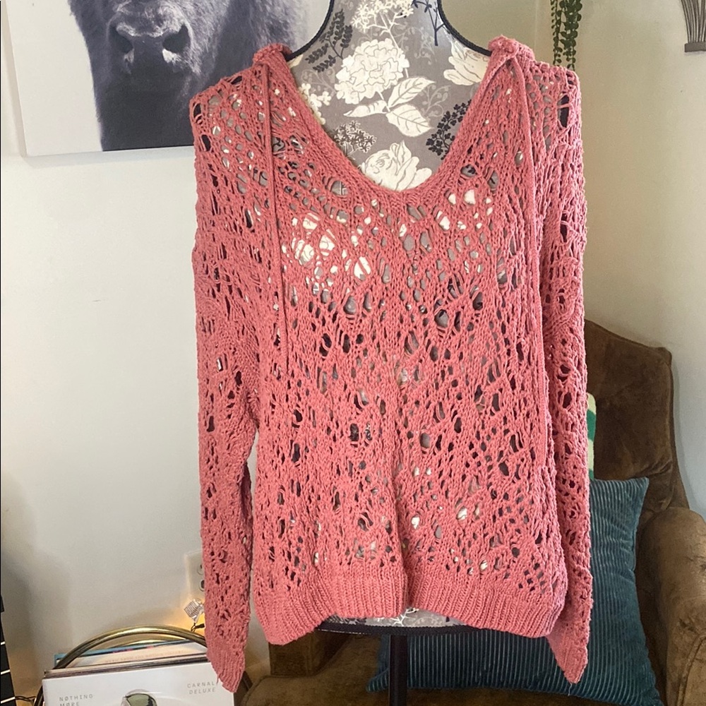 Zara Wide Knit Crochet Pullover Hoodie